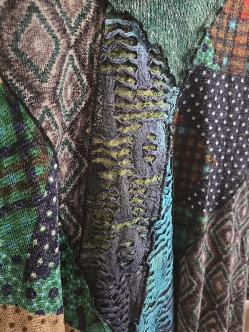 Feratelli Lagenlook Wearable Art Boho Patchwork Cowl Neck Tunic. Size Medium - Picture 3 of 7